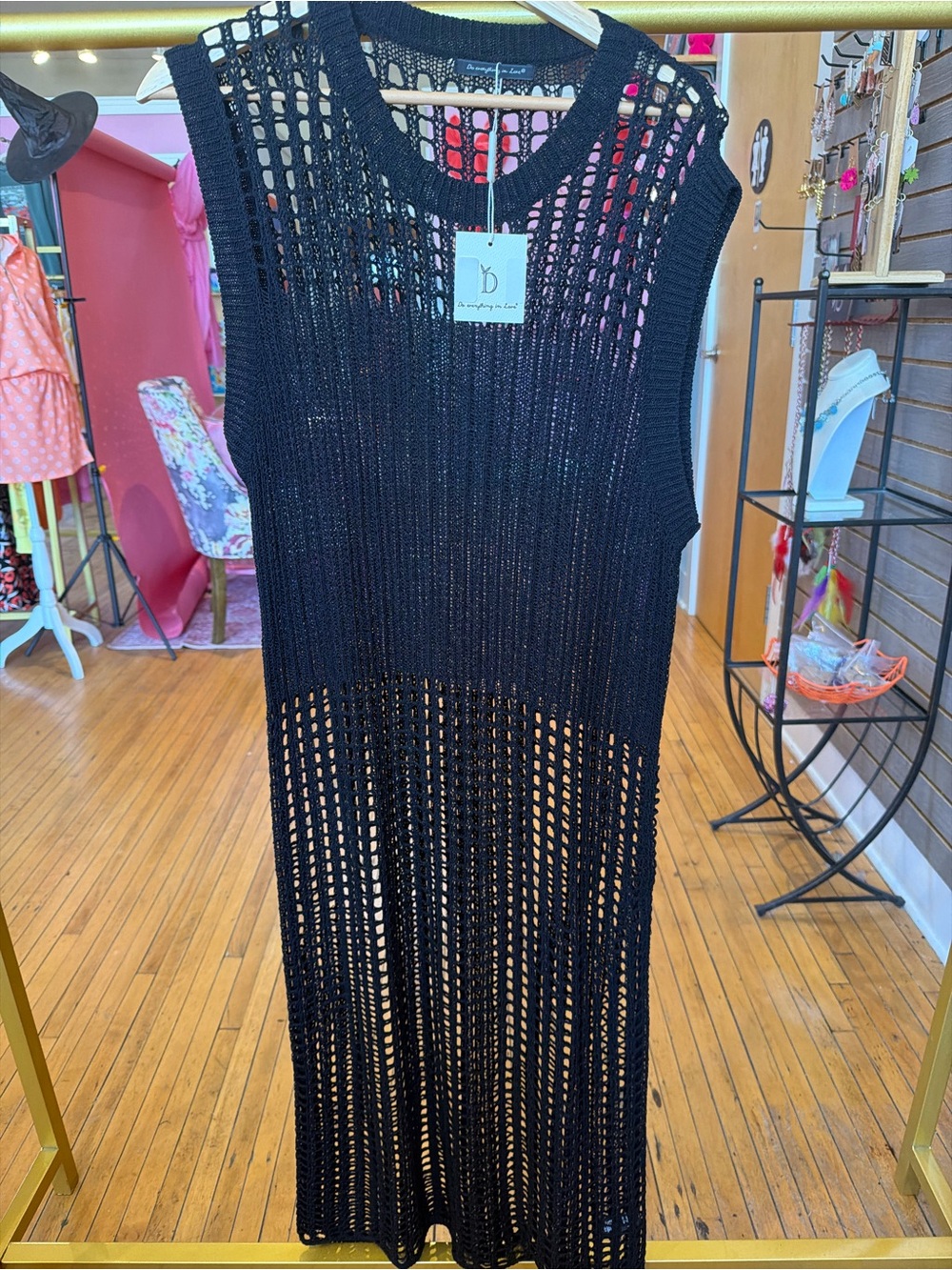Do everything in love Black Sleeveless Crochet Maxi Dress